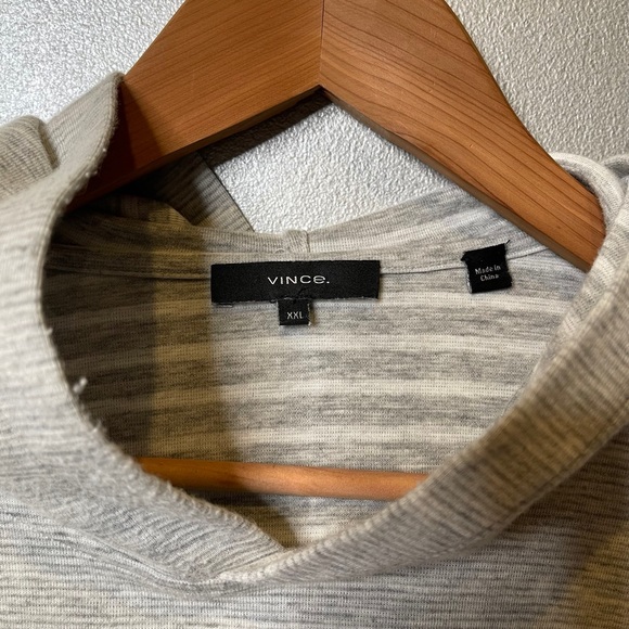 VINCE 100% COTTON HEATHER GREY JERSEY HOODIE - Picture 3 of 3